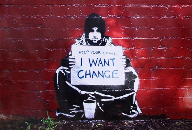 Banksy-70x50cm-I Want Change BILD Leinwand Druck, dzial druk cena 19,90e 1szt