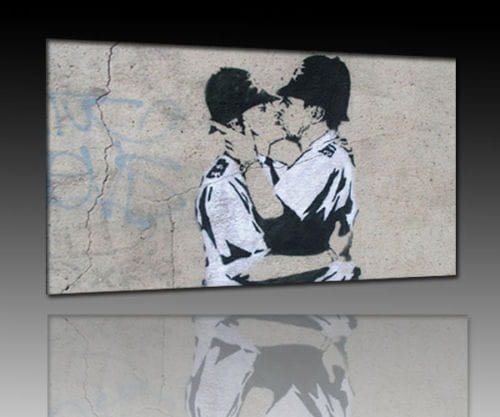 Banksy-70x50cm-Gay Cops Kissing BILD Leinwand Druck, dzial druk 19,90e, 1szt